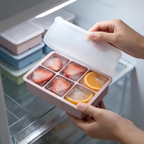 Ice Cube Trays for Freezer, Ice Cube Tray 3 Pack, Large Square Silicone Ice Cube Molds with Leak-Proof Removable Lid, BPA Free Flexible Stackable Ice Molds for Whiskey & Cocktails