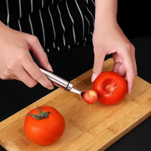 Stainless Steel Strawberry Huller and Tomato Stem Corer, Multi-Function Stainless Corer and Pitter Remover, Silver