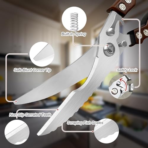 2 Pack Kitchen Scissors, Poultry Shears with Herb Scissors, Poultry Shears Heavy Duty, Stainless Steel Kitchen Shears for Turkey, Chicken, Thanksgiving, Christmas Day