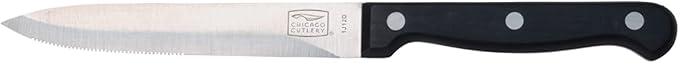 Chicago Cutlery Essentials 4-3/4-Inch Serrated Utility Knife, Stainless-Steel Blade with Tapered Grinded Edge, Full Metal Tang, Black Polymer Handle Kitchen Knife