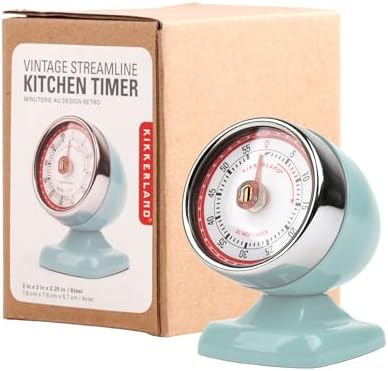 Kikkerland Vintage Streamline Timer – Retro Decor for Home & Kitchen – Windup Timekeeper in Blue