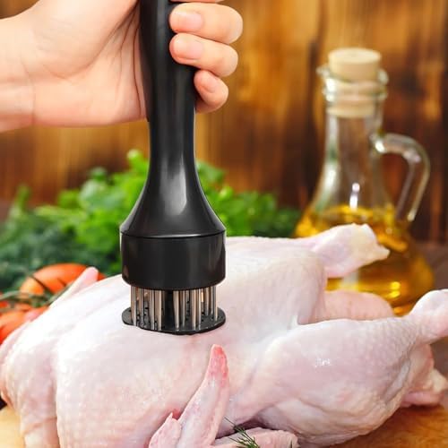 2026 New Stainless Steel Meat Tenderizer Needle 21 Pin Steak, Stainless Steel Meat Tenderizer, Ultra Sharp Needle Blades Chicken BBQ Kitchen Cooking Tool, With Pounding Steak Mallet Tool (White 1pcs)