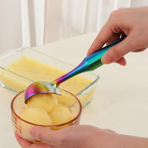 Ice Cream Scoop - Heavy Duty Stainless Steel Icecream Scooper, 9 inches Nonstick Anti-Freeze Ice Cream Scooper for Gelato, Sorbet, Cookie Dough, Melon, Sundae - Dishwasher Safe (Rainbow)