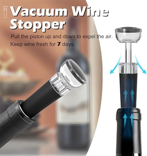 Wine Dispenser, Wine Opener Electric Rechargeable, Foil Cutter and Vacuum Wine Stoppers - 4 in 1 Wine Set, Gift Idea for Chirsitmans, Valentine, Housewarming, Birthdays, Arthritis