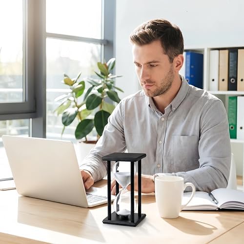 Hour Glasses with Sand 60 Minutes, Hourglass Sand Timer Decoration for Kids, 1 Hour Sand Clock Watch for Room Birthday Tea Coffee Table Book Shelf School Game Ornament Wooden (White Sand)