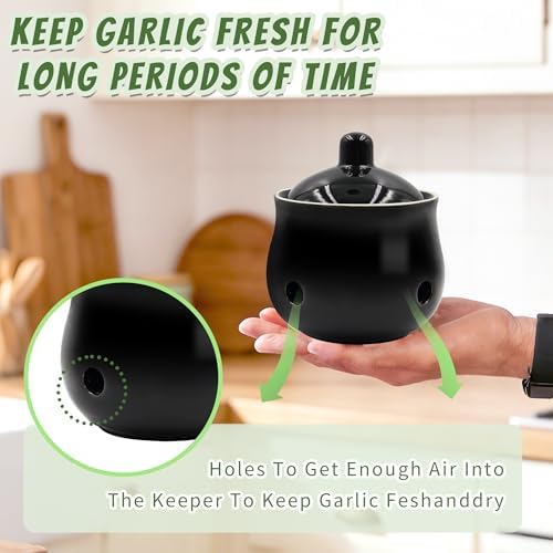 Small Garlic Keeper for Counter, Ceramic Garlic Holder Storage Jar with Lid
