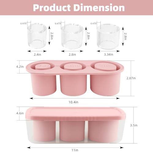 Fu Store Ice Cube Tray for Tumbler Cup 30-40 oz Tumbler 3pcs Silicone Ice Cube Molds With Lid and Bin for Chilling Cocktails Whiskey Drinks Juice Coffee Easy Fill and Release Ice Maker (Pink,40 oz)
