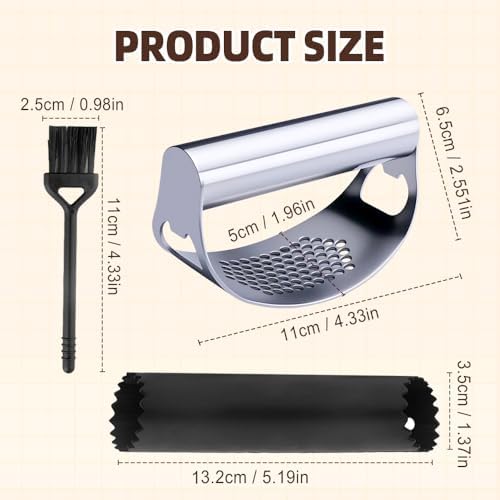 Stainless Steel Garlic Press, 2025 Upgrade Heavy Duty Garlic Mincer Crusher Tool with Peeler Cleaning Brush for Home Kitchen Cooking (2)