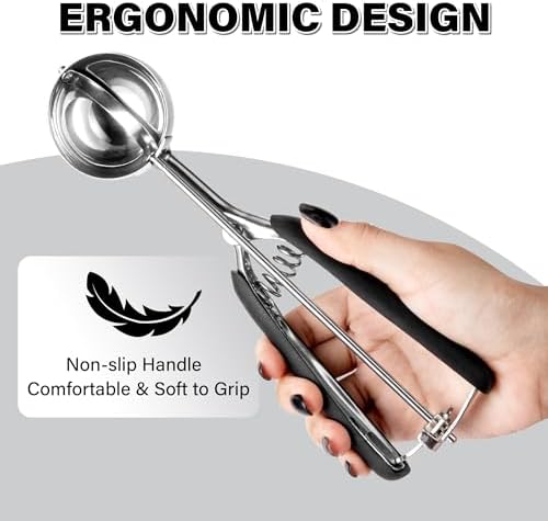 Large Cookie Scoop 3 Tbsp, Professional Stainless Steel Ice Cream Scoop 50mm, Cupcake Scoop Muffin Scoop for Baking, Good Soft Grips, Quick Trigger Release, 45ml (3 Tablespoon)