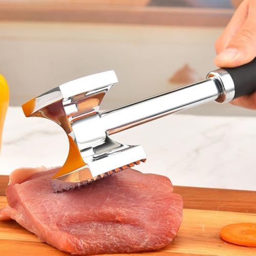 Meat Tenderizer, Stainless Steel Meat Tenderiser Hammer, Dual-Sided Heavy Duty, for Steak, Chicken, Pork, Fish 10.6 x 2.4 x 1.8in Silver
