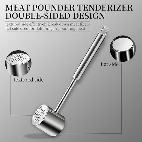 304 Stainless Steel Meat Pounder Kitchen Cooking Mallet Meat Tenderizer Mallet Meat Mallet Hammer Tenderizer,Dual Side Heavy Duty Meat Beater Pounder Flattener Meat Hammer for Steak and Beef