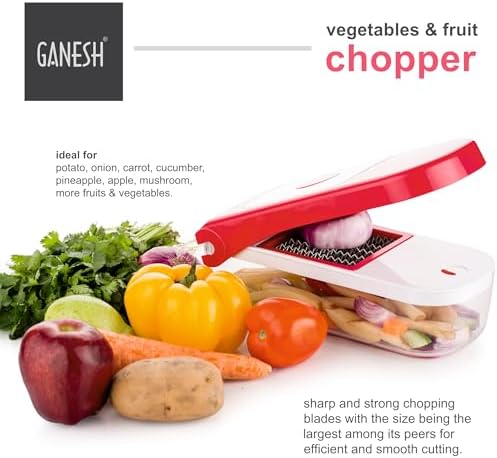 Ganesh Plastic Chopper Vegetable and Fruit Cutter, Red Pack of 1