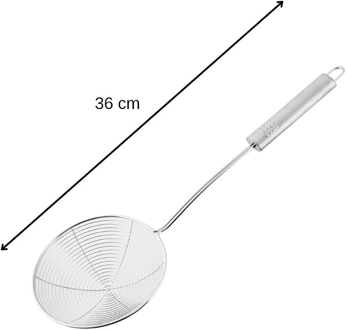 Fackelmann OPAL Skimmer, Straining Spoon, Frying Strainer, Fine Mesh, Medium Spider Ladle Stainless Steel, 37.5x12x5.5cm, Silver