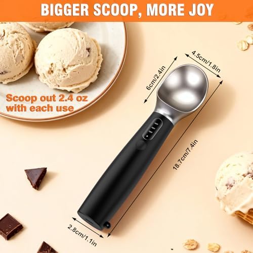 Heated Ice Cream Scoop Rechargeable, Electric Ice Cream Scooper with 3-Temp Settings, LED Display & IPX7 Waterproof, Ergonomic Silicone Handle, House Warming Gifts for Women Men Friend (black)