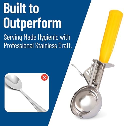 Carlisle FoodService Products Disher Scoop with Yellow Handle – 2 oz Portion Scoop Stainless Steel Scoopers for Food, Use for Restaurants and Catering, One-Piece Design