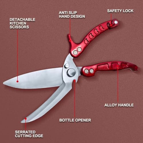 Kitchen Scissors, Poultry Shears Heavy Duty, Heavy Duty Poultry Shears, Stainless Steel Kitchen Scissors for Turkey, Chicken, Thanksgiving, Christmas Day(Red)