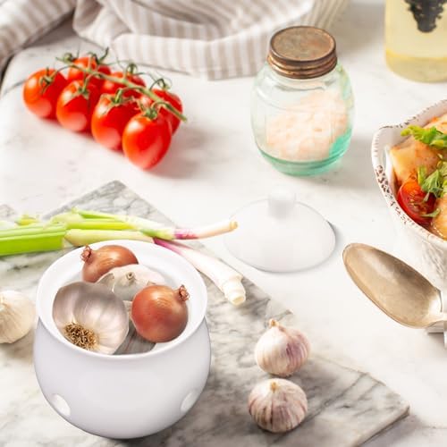 Small Garlic Keeper for Counter, Ceramic Garlic Holder Storage Jar with Lid