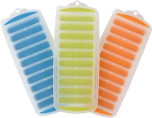 Lily's Home Water Bottle Ice Cube Tray - Silicone Ice Stick Set with Lids - 3 Skinny Reusable Trays, 30 Long Sticks for Bottles