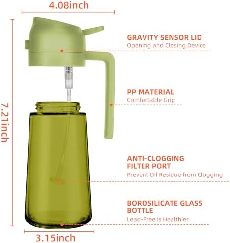 TrendPlain 2-Pack 16oz Olive Oil Dispenser Set - Original & Light-Blocking Bottles with Stickers - Black & Green