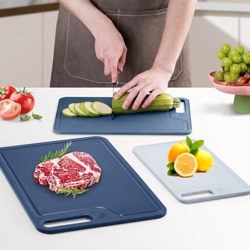 4 Piece Plastic Cutting Board Set for Kitchen Dishwasher Safe,Food Safety, Non-Slip Design, Ideal for Meat and Vegetable Prep