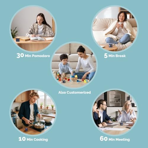 KADAMS Pomodoro Timer – Visual Cube with 5/10/30/60 Min Presets, LED Countdown Ring & Count Up Mode, Silent Flip Productivity Timer for Study, Classroom, Office, Cooking (Navy Blue 5-10-30-60)