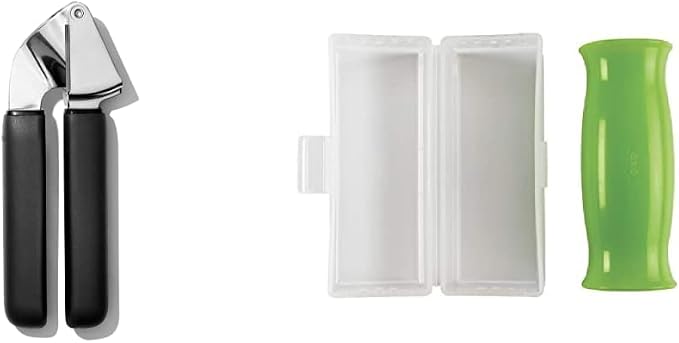 NEW OXO Good Grips Garlic Press OXO Good Grips Silicone Garlic Peeler with Stay-Clean Storage Case,Clear,1EA