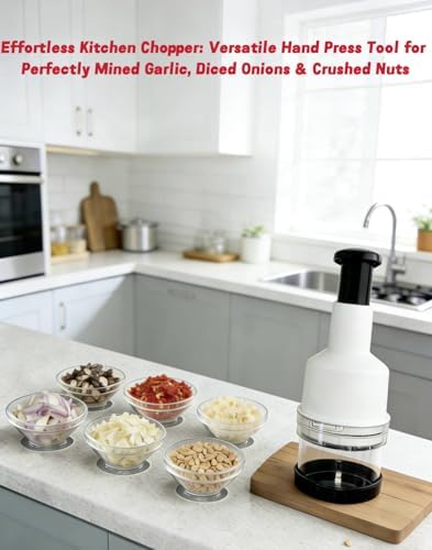 Manual Food Chopper with Stainless Steel Blade- Easy Press Vegetable chopper Gadget-Handheld Veggie Cutter Mincer For Onion Salad Garlic Nuts Mushroom Almond Ginger,Dishwasher Safe, BPA-Free