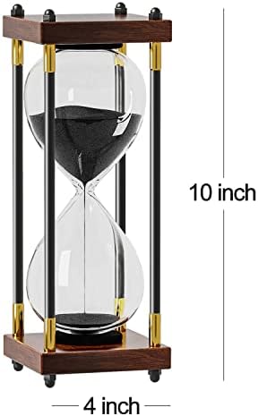 Hourglass 60 Minute Sand Timer: Large 10 Inch Decorative Wooden Sand Clock,Reloj De Arena para Decoracion, Vintage Sand Watch 60 Min, 1 Hour Glass Sandglass for Home Office Desk Decor, Black