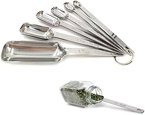 MEKBOK Heavy Duty Stainless Steel Metal Measuring Spoons for Dry or Liquid, Fits in Spice Jar, Set of 6