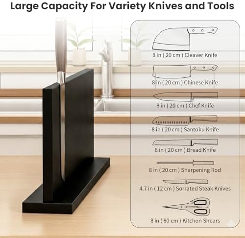 THMINS Large Magnetic Knife Holder, Double-Sided Magnetic Knife Block Black