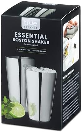 True Reserve Stainless Steel Boston Shaker Set, Cocktail Shaker Tins for Mixed Drinks, Cold Brew Cocktails, Margarita, Whiskey Sour, Espresso Martini, Home Bar, Bartender Gifts, 25 oz and 18 oz