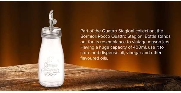 Bormioli Rocco 13.5 oz Quattro Stagioni Oil Dispenser, Set of 2 – Lead-Free Glass Bottles with Weighted Pour Spout for Oil, Vinegar, Syrup & Cocktail Mixers, Durable Kitchen & Bar Containers