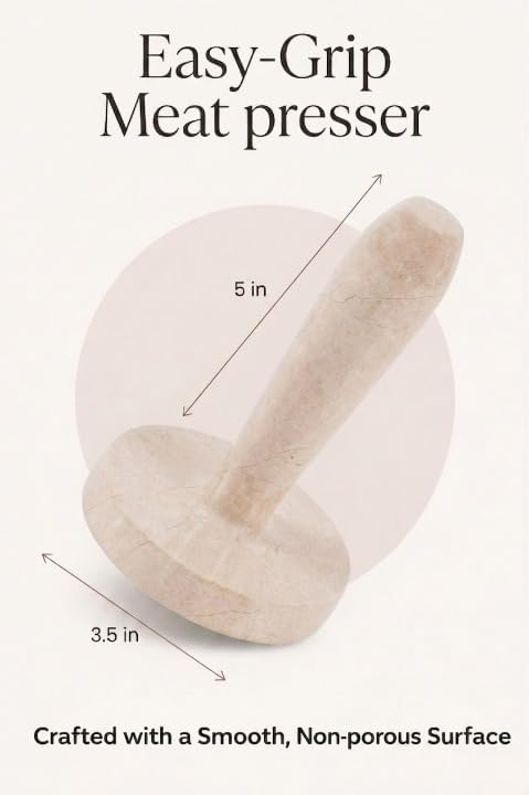 Marble Meat Pounder Tenderizer 5" Inches Verona Handmade Round Chicken Flattener Tool - Works Great As A Smash Burger Press - Meat Flattener for Steak, Chicken, Pork