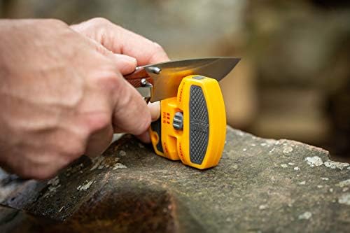 Smith’s 50917 Adjustable 2-Step Knife Sharpener – Yellow - Preset Coarse & Fine Slots - Outdoor Handheld Knife Sharpener - Fishing, Hunting, Fillet, Pocket Knives - Portable Compact Keychain Tool