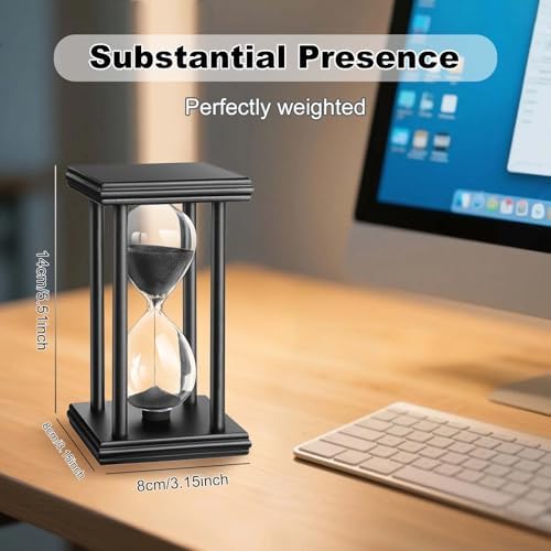 15 Minute Hourglass Timer, Wooden Stand Sand Timer Clock, Black Sand Watch 15 Min, Antiguo Reloj De Arena, Large Unique Hour Glass Sandglass for Home Desk Office (Black)