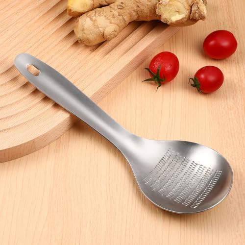 2 Pack Stainless Steel Ginger Grater Garlic Crusher Spoon Shape Kitchen Tool for Garlic Grinding, Ginger Paste, and Food Preparation