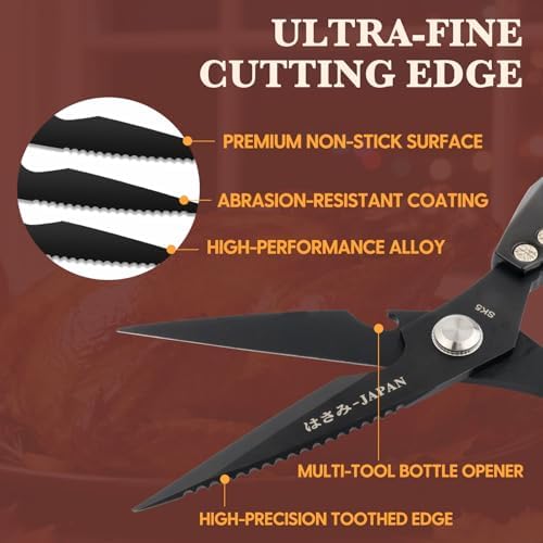 Kitchen Scissors, Heavy Duty Stainless Steel Kitchen Shears, Sharp Black Meat Scissor, All-Purpose Poultry Scissors, Japanese-Style Cooking Shears for Turkey, Chicken, Thanksgiving, Christmas