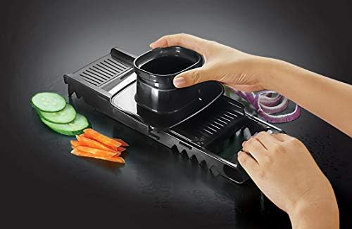 Multi Grater Kitchen Mandoline | Multi Functional Fruit & Vegetable Slicer with 5 Adjustable Stainless Steel Blades Crinkle Waffle Cutter Julienne Slicer with Safety Holder Rail Guide