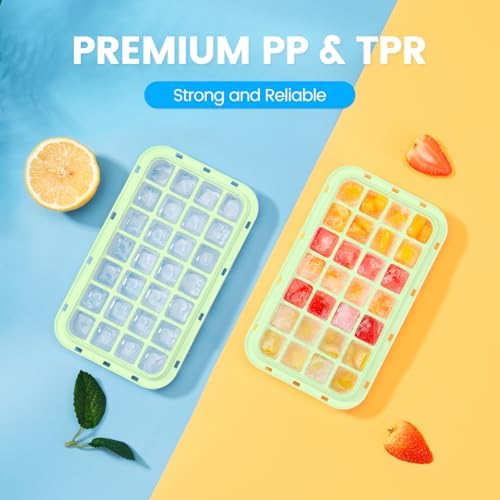 PHINOX Ice Cube Tray with Lid and Bin, Easy Release 56 Cubes for Freezer