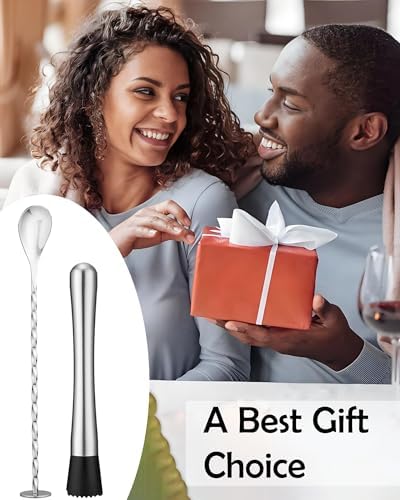 Stainless Steel 8'' Cocktail Muddler & 10'' Mixing Spoon Set