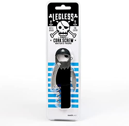 Suck UK Pirate Bottle Opener | Pirate Wine Opener | Corkscrew Keychain | Legless Pirate Cork Screw | Funny Bartender Gifts | Novelty Kitchen Gadgets | Foil Cutter | Funny Boat Kitchen Accessories
