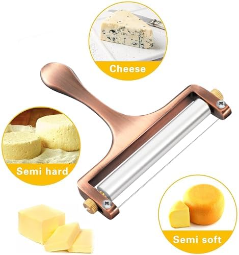 TOPULORS Cheese Slicer Stainless Steel Wire Cheese Cutter Slicer for Mozzarella, Cheddar, Gouda, And More Block Cheese - Heavy Duty Slicer With Extra Replacement Cutting Wir