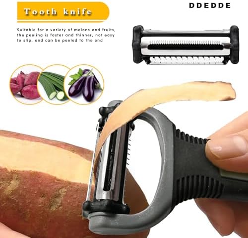 3-in-1 Rotary Vegetable Peeler with 3 Blades, Multi-Function Stainless Steel Peeler & Julienne Slicer, Non-Slip Grip Handle for Potato, Carrot, Fruit, Kitchen Gadgets