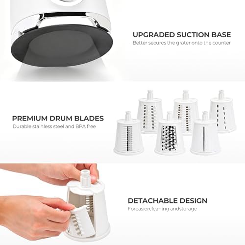 SUSTEAS Rotary Cheese Grater Hand Crank, Kitchen Shredder Vegetable Slicer