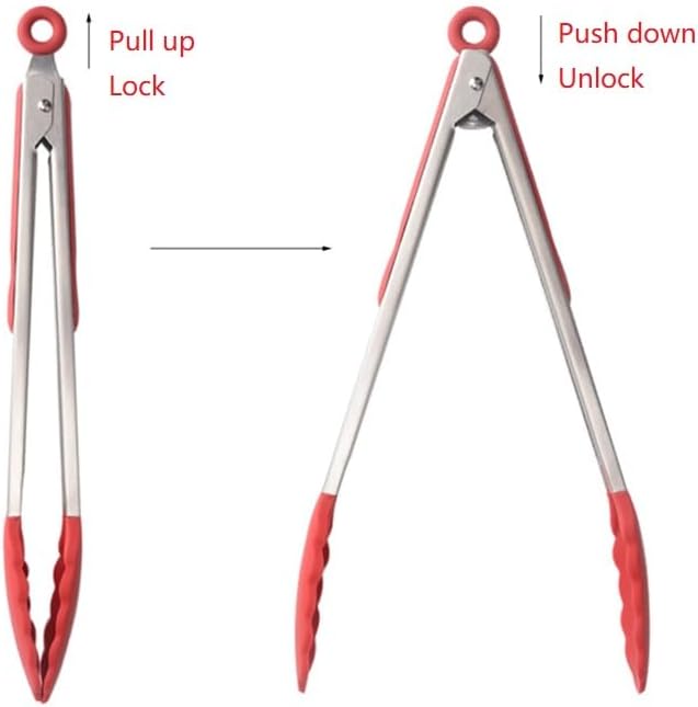 Kitchen Tongs for Cooking Locking Silicone Stainless Steel Buffet Serving Tongs, 7,9 and 12 Inch Non-stick,Heat Resistant 3 Pack
