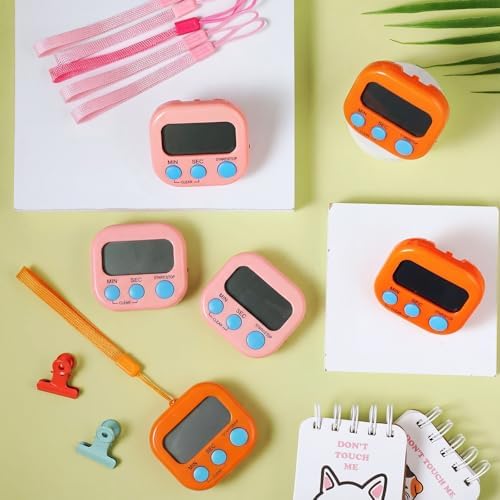 Weewooday 24 Pcs Digital Kitchen Timer Magnetic LCD Alarm, Pink, Orange