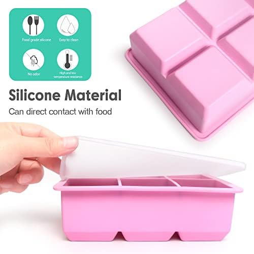Excnorm Silicone Ice Cube Trays, 3‑Pack Large Square Molds with Lid