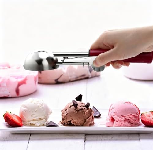 TOPKITCHEN Commercial-Grade Ice Cream Scoop 1.33 oz, 18/8 Stainless Steel Cookie Scoop with Plastic Handle, Portion Control Disher Scoop for Bakeries, Restaurants & Dessert Shops, #24, Red