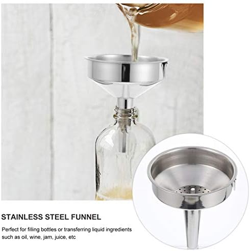 Hemoton 2-Piece 4 Inch Stainless Steel Funnel Set with Strainer for Kitchen Use - Metal Funnel for Precise Liquid and Dry Ingredient Transfer