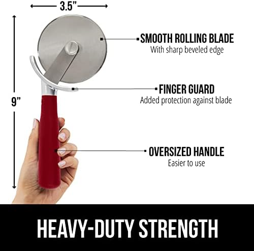 Gorilla Grip Swivel Vegetable Peeler and Pizza Cutter Wheel, Peeler is Dishwasher Safe,Pizza Cutter is Rust Resistant, Both in Red Color, 2 Item Bundle